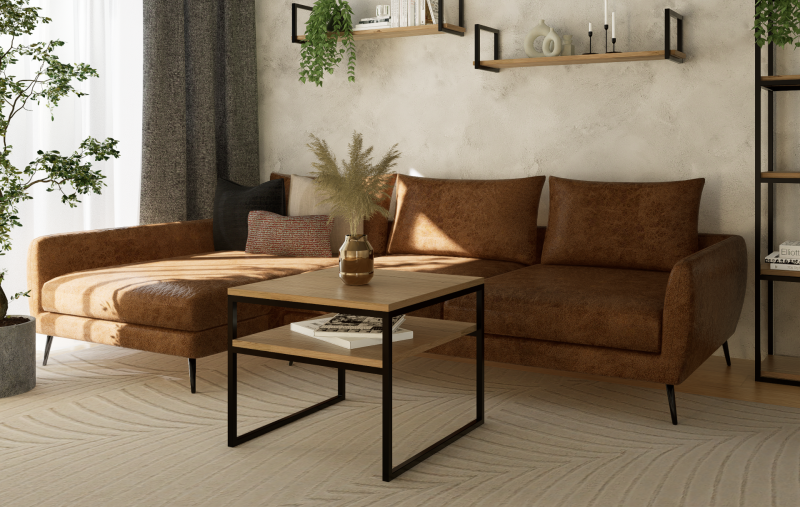 STOLIK KAWOWY Z PÓŁKĄ 60X60 dąb-czarny 2.png