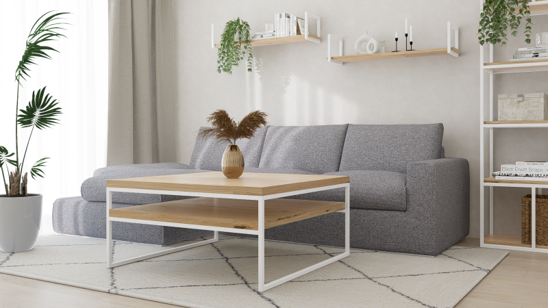 STOLIK KAWOWY Z PÓŁKĄ 100X100 dąb-biały 2.png