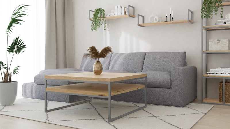 STOLIK KAWOWY Z PÓŁKĄ 100X100 dąb-stal 2.png